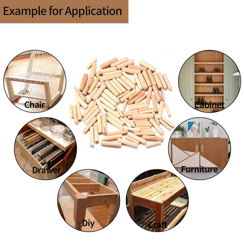 HexinYigjly 90 Pcs Wooden Dowel Pins, Straight Groove Wooden Dowel Pins with Beveled Ends Tapered, Easy Insertion, for Furniture Door Art Crafts Projects, M6 M8 M10 - Image 4